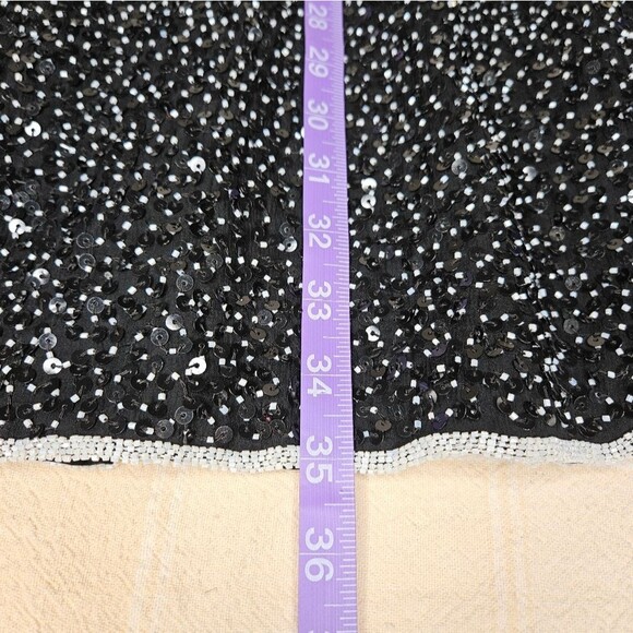 Stenay Silk Black & White Beaded & Sequins Sleeveless Swing Style Cocktail Dress - Picture 9 of 10